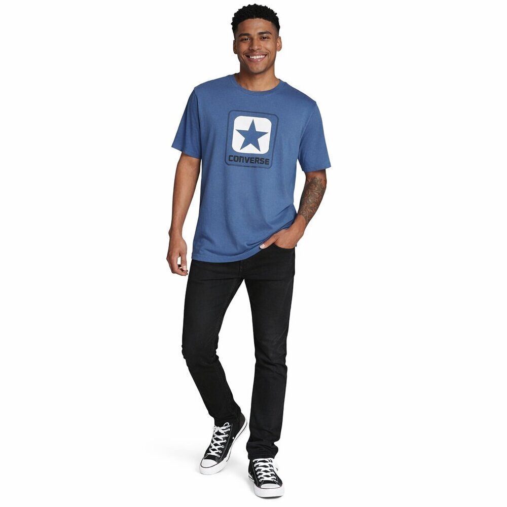 Converse Mens Blue Logo T Shirt Short Sleeve Graphic Casual Cotton Top